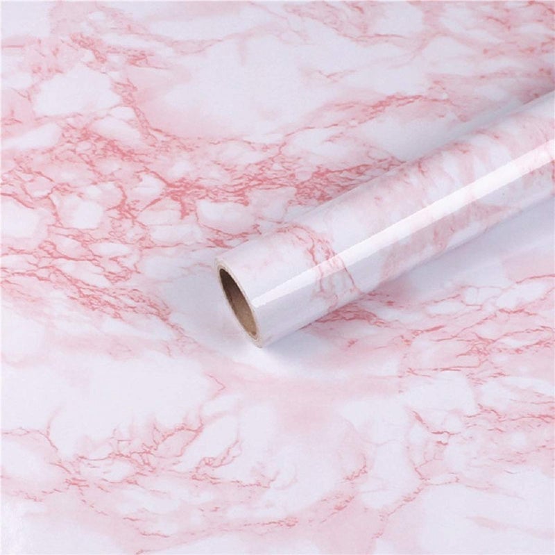 practicalWs 15.7 in Ã— 118 in White Pink Marble Stick Paper Peel and Stick Countertops Self-Adhesive Vinyl Watertight Wallpaper Great As Cabinets Drawer Shelf Wall Crafts Wall Paper Decorations - Image 1